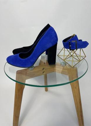 Эксклюзивные туфли из натуральной итальянской кожи и замша синие чёрные5 фото