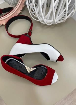 Эксклюзивные туфли из натуральной итальянской кожи и замша белые красные лодочки8 фото