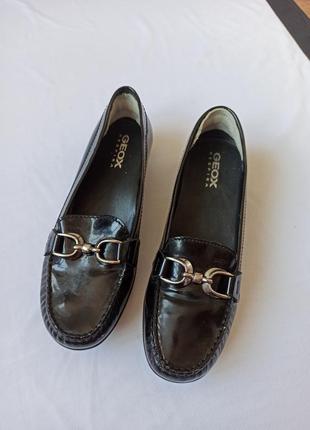 Лаковые черные туфли мокасины geox respira размер 371 фото