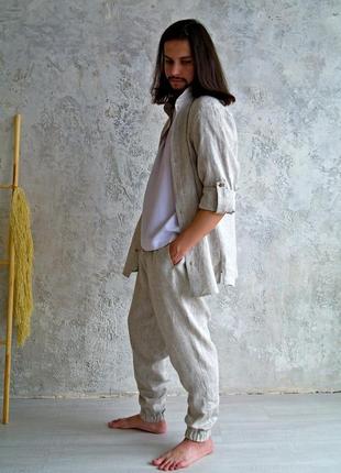 Мужской комплект рубашка, брюки ( штаны) из неокрашенного льна, льняной костюм2 фото
