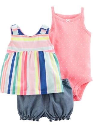 Топ боди-майка шорты carters для девочки. летний комплект тройка 121i1401 фото
