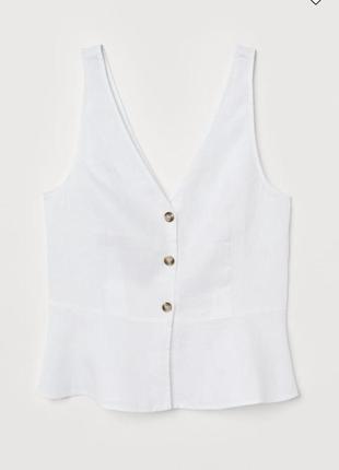 Блузка с v-образным вырезом из льна без рукавов1 фото