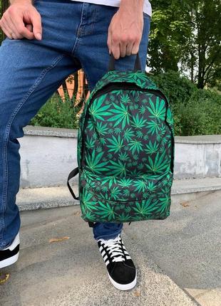 Рюкзак з принтом "коноплі" чорний / зелений жіночий / чоловічий