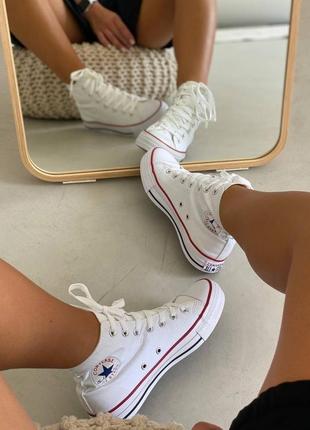 Стильные женские высокие кеды демисезонные converse белые конверс3 фото