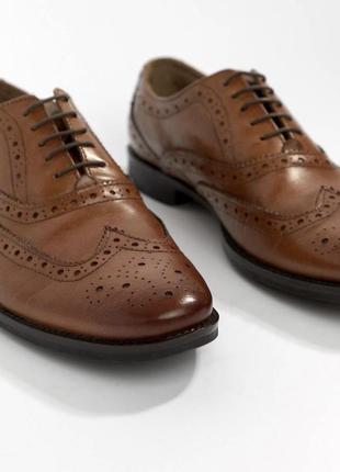 Кожаные мужские туфли на широкую ногу оксфорды коричневые новые2 фото
