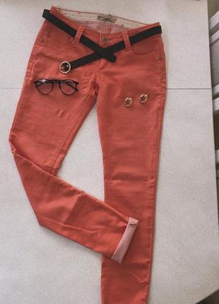 Джинсы яркого оранжевого цвета брюки4 фото