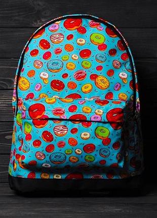 Рюкзак з принтом пончики портфель з відділенням для ноутбука / зошитів блакитний жіночий / чоловічий