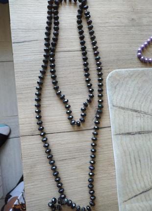 Красивое очень длинное ожерелье черного цвета длина 1 м 40 см2 фото