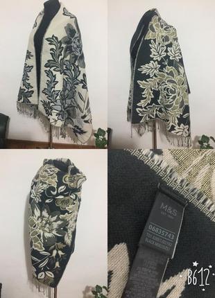 Фирменный двусторонний большущий палантин стильный люрекс парча жаккард качество