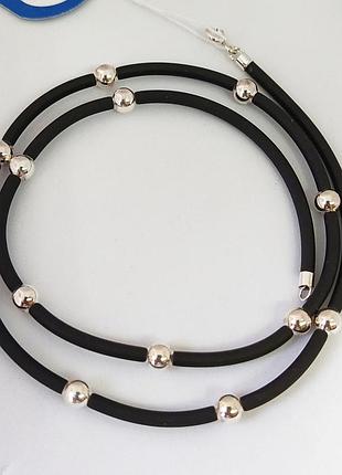 Каучукове кольє з кульками з срібла 925 проби арт 970202965