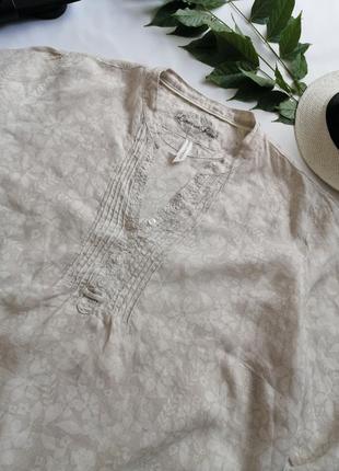 Легка натуральна лляна блузка бежева квітковий принт2 фото