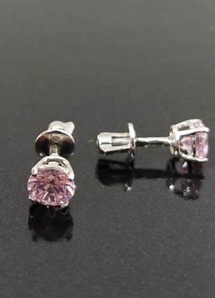 Серебряные пуссеты с розовыми фианитами арт 978597742