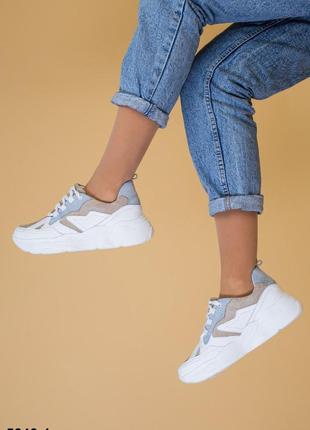 Женские кроссовки белые кожаные+замшевые летние/осенние5 фото