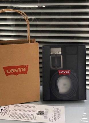 Мужской ремень levis черный / коричневый 2 пряжками на подарок / подарочный набор любимому