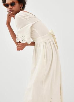 Нове плаття сорочка zara міді коміром гудзиках халат бежеве бавовняне довгим4 фото