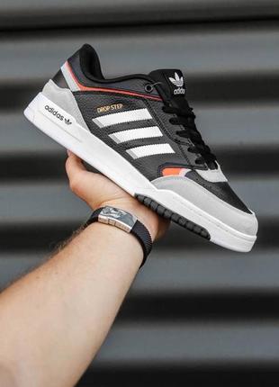 Стильные мужские кроссовки демисезонные adidas prices drop step кожаные чёрные адидас