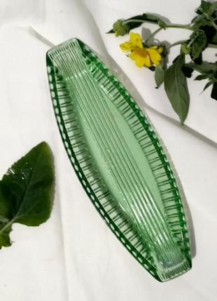 Селедочница зеленое стекло ссср клеймо стрий винтаж редкая1 фото