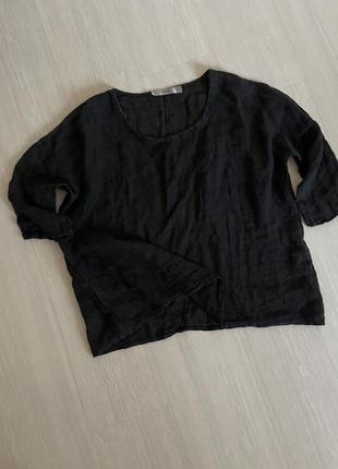 Блуза льняна сорочка бавовняна оверсайз чорна5 фото