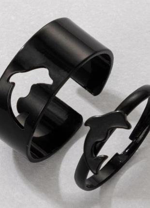 Чёрные парные кольца дельфин трендовый набор колец