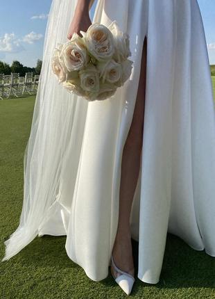 Атласное свадебное платье, франция2 фото