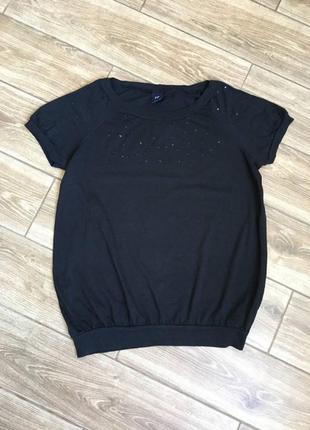 Черная объемная футболка с пайетками, хлопок1 фото
