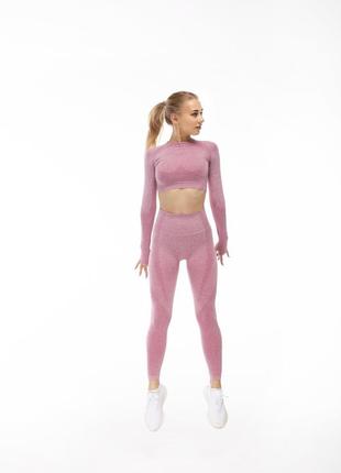 Бесшовный костюм для фитнеса (леггинсы + рашгард) fitqode, розовый