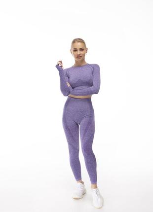 Безшовний костюм для фітнесу (легінси + рашгард) fitqode, пурпурний1 фото