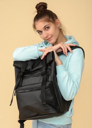 Мега стильный черный вместительный женский рюкзак ролл топ3 фото