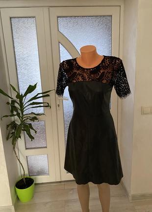 Dili/in 👄плаття чорне)шкіряне плаття (екошкіра)сукня з ажурною вставкою (маленький розмір)