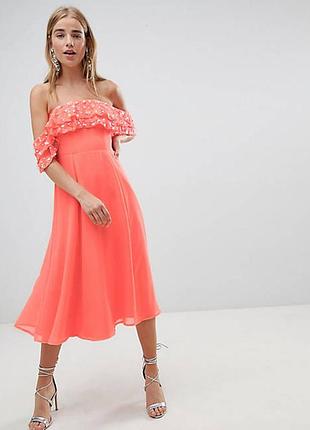 Роскошное неоновое платье asos! 3d-декор на плечах! цветы!