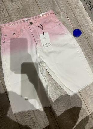 Шикарные джинсовые шорты бермуды новые zara с эффектом омбрэ4 фото