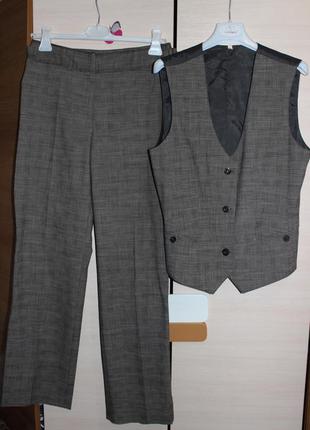 Стильний косплект в клітінку штани , брюки , безрукавка , жалетка2 фото