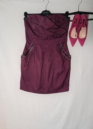 Фіолетова сукня з драпіруванням з камінням без брителей