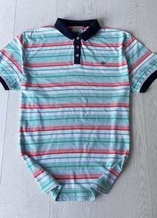 Поло тениска футболка next размер xl в полоску бирюзовая красная белая светлая