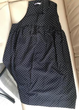 Чорне коротке літнє плаття вільного крою трапеція в горошок для вагітних7 фото