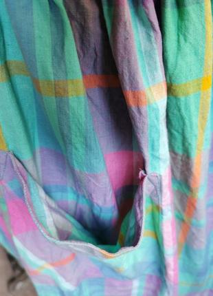 Винтажная юбка на резинке пуговицах с карманами sensations коттон хлопок в клетку миди ретро4 фото