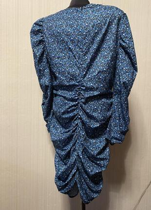 Платье миди модное голубое синие цветочный принт4 фото