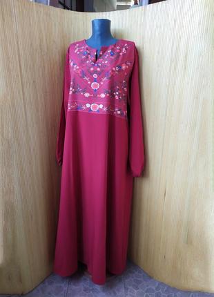 Довге ошатне  червоне плаття в етно стилі оверсайз / галбьея