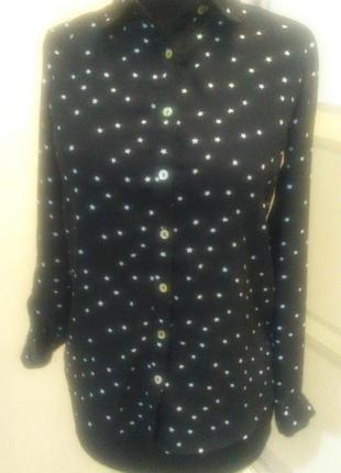 Рубашка блуза черного цвета в мелкую белую звездочку