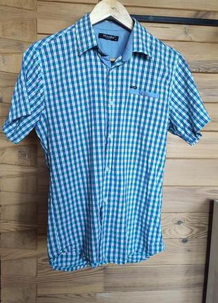 Голубая мужская рубашка тенниска wesbit sport в клетку