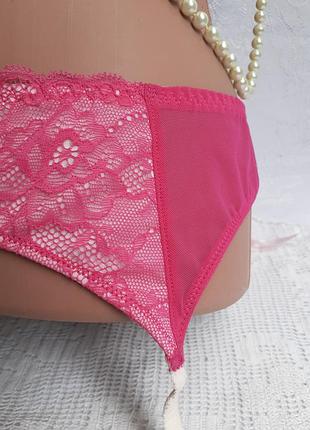 Пояс для панчіх з регульованими бретелями мереживний ажурний малиновий