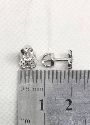 Новые родированые серебряные серьги гвоздики клевер куб.цирконий серебро 925 пробы3 фото