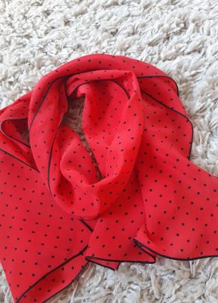 Шикарный шелковый шарф в горох/красный шарф в горох3 фото