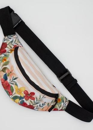 Жіноча сумка бананка з квітами бананка жіноча