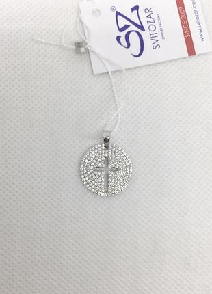 Новая родированая серебряная подвеска куб.цирконий серебро 925 пробы