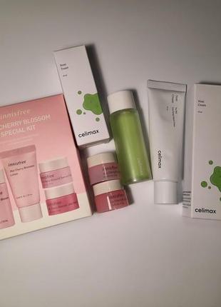 Набір з 4 засобів, корейська косметика celimax, innisfree, три крему і тонер
