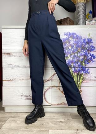 Темно сині прямі укорочені брюки на високій посадці 1+1=3