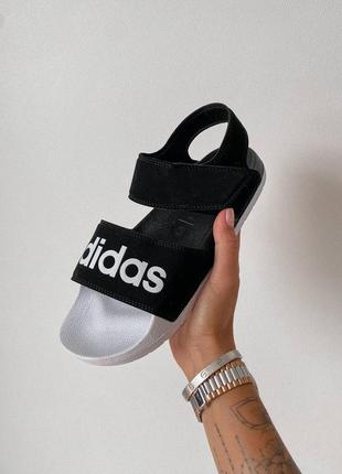 Adidas adelitte sandals slippers black женские замшевые чёрные сандали адидас чорні жіночі трендові сандалі