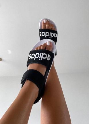 Adidas adelitte sandals slippers black женские замшевые чёрные сандали адидас чорні жіночі трендові сандалі7 фото
