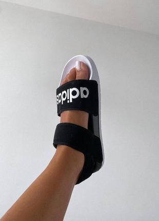 Adidas adelitte sandals slippers black женские замшевые чёрные сандали адидас чорні жіночі трендові сандалі6 фото